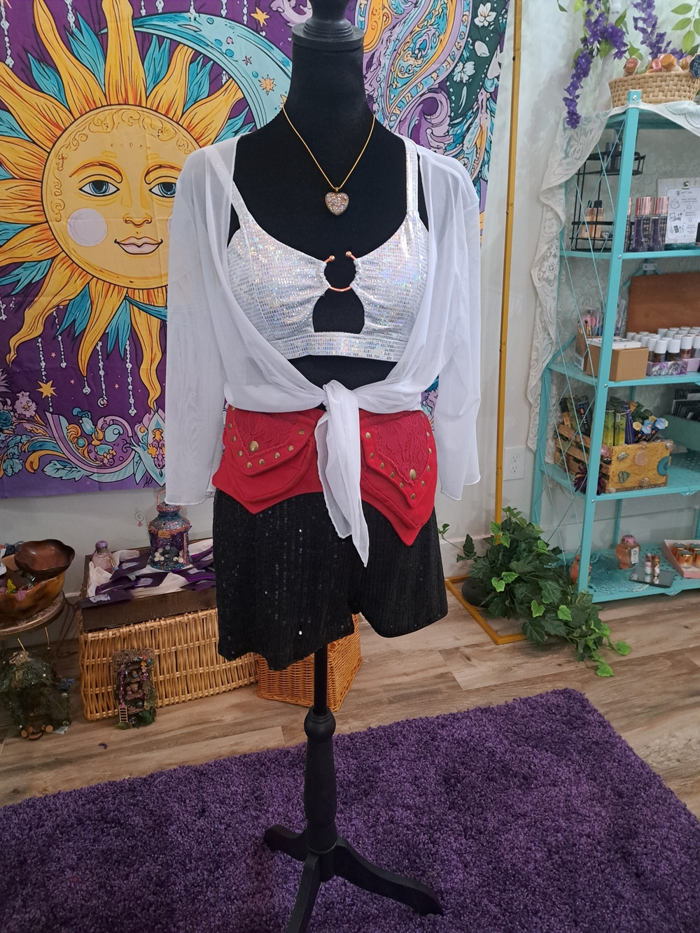 Solar Flare  Festival Outfit | Holographic Bralette, Sequin Shorts, Hip Belt